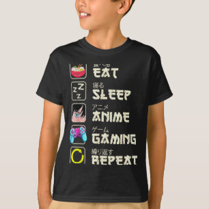 Camiseta Comer Dormir Anime Jogos Repetir Gamer Homens Adol