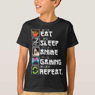 Camiseta Comer Dormir Anime Jogos Repetir Gamer Homens Adol