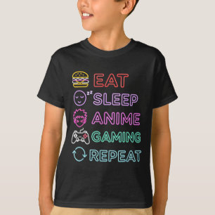Camiseta Comer Dormir Anime Jogos Repetir Gamer Homens Adol