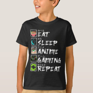 Camiseta Comer Dormir Anime Jogos Repetir Gamer Homens Adol