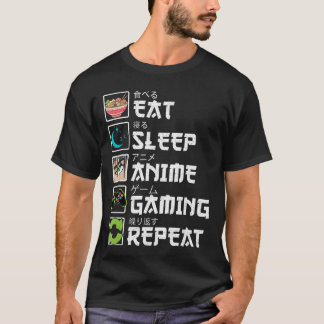 Camiseta Comer Dormir Anime Jogos Repetir Gamer Homens Adol