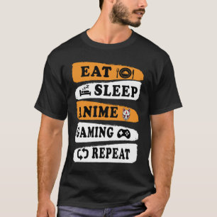 Camiseta Comer Dormir Anime Jogos Repetir Kawaii Otaku Anim