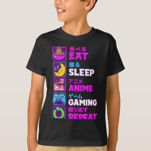 Camiseta Comer Dormir Anime Jogos Repetir Kawaii Otaku Anim