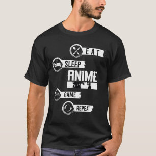 Camiseta Comer Dormir Anime Jogos Repetir Kawaii Otaku Cami