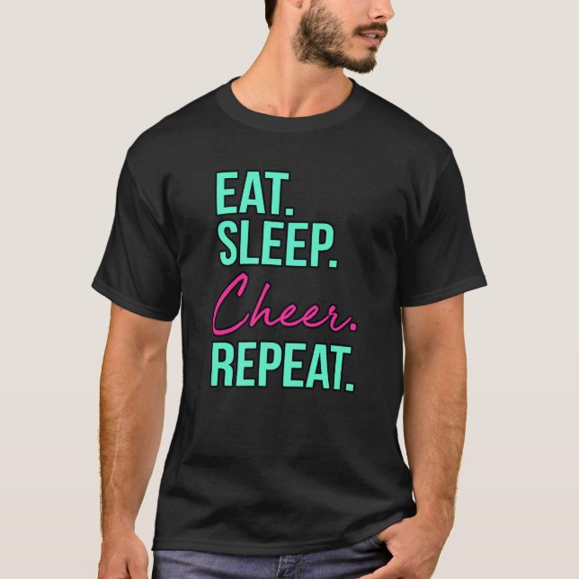Camiseta Comer Dormir Aplaudir Repetir Cheerleading Cheerle (Frente)