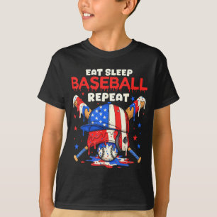 Camiseta Comer Dormir Beisebol Repetir Piada Gotejamento de