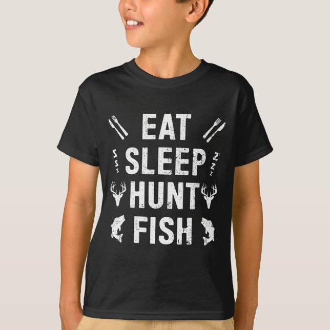 Camiseta Comer dormir caçar peixe fã de pesca pescador caça (Frente)
