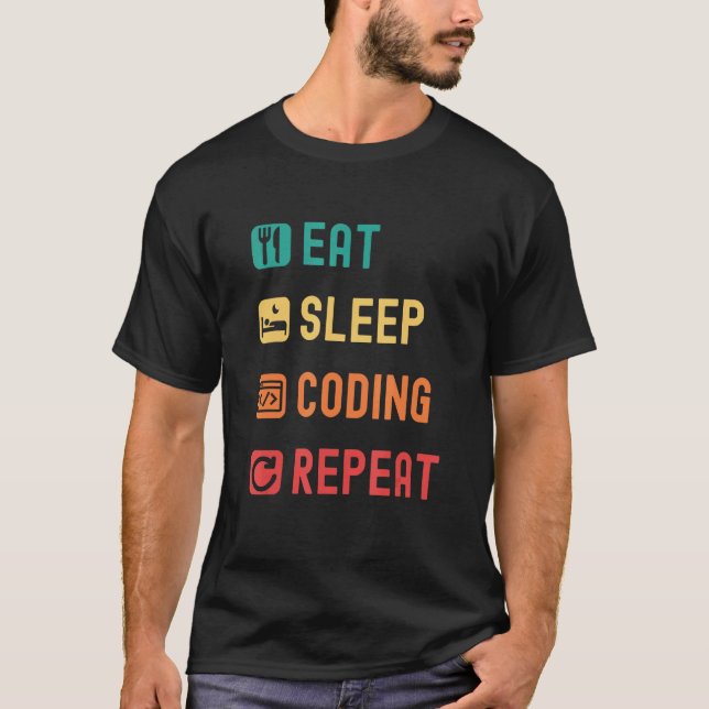 Camiseta Comer dormir codificação repetir com caixas de sel (Frente)
