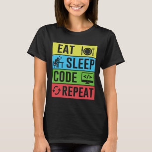 Camiseta Comer Dormir Código Repetir Divertido Programação 