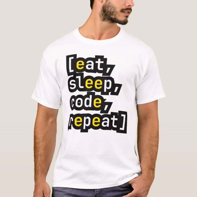 Camiseta Comer Dormir Código Repetir Engraçado Programador  (Frente)