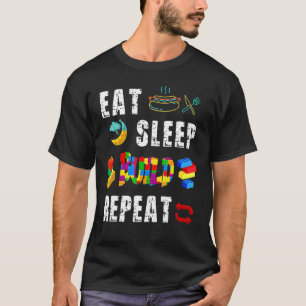 Camiseta Comer Dormir Construir Repetir Blocos Mestre Cons