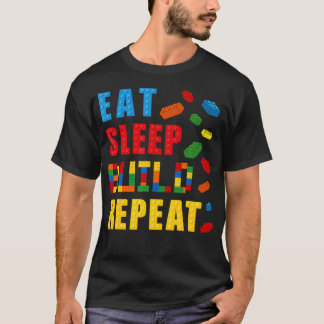 Camiseta Comer Dormir Construir Repetir Blocos Tijolos Cons