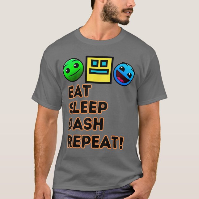 Camiseta Comer Dormir Dash Repetir Jogo de Vídeo Geometria  (Frente)