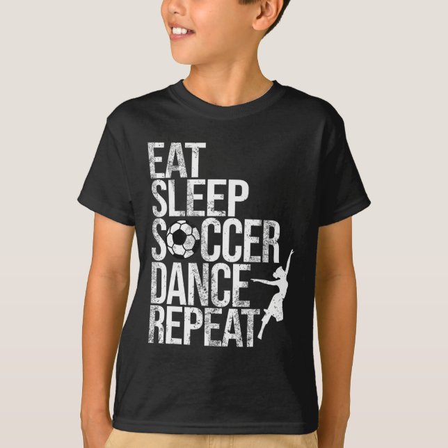 Camiseta Comer Dormir Futebol Ginástica Repetir Esporte Jog (Frente)