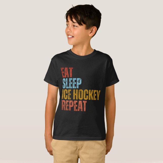 CAMISETA COMER DORMIR HÓQUEI NO GELO REPETIR (Frente Completa)