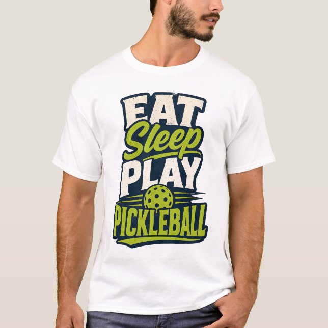 Camiseta Comer Dormir Jogar Pickleball Esportes Retrô (Frente)