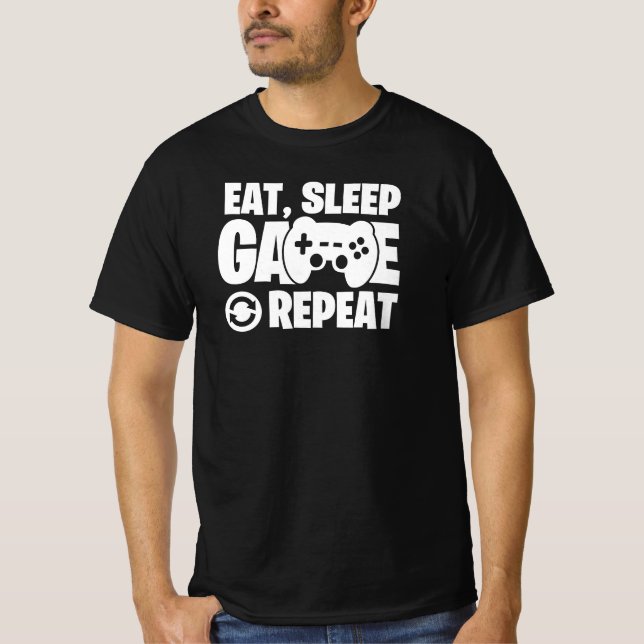 Camiseta Comer Dormir Jogar Repetir Citação Divertida de Jo (Frente)