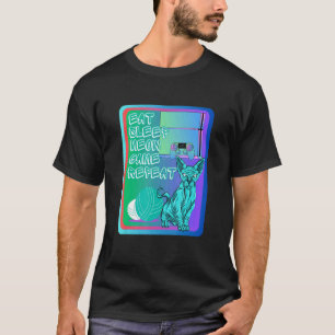 Camiseta Comer dormir miar jogo repetir azul sphynx gato e