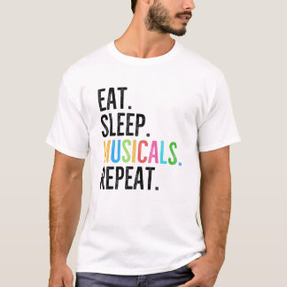Camiseta Comer. Dormir. Musicais. Repetir.