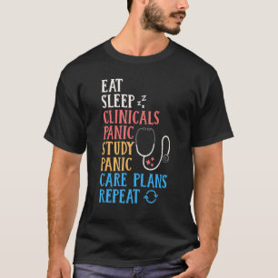 Camiseta Comer Dormir Pânico Clínico Estudar Planos de Cuid