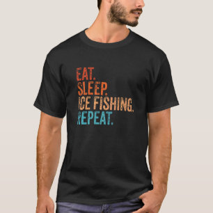 Camiseta Comer Dormir Pesca no Gelo Repetir Divertido Vinta