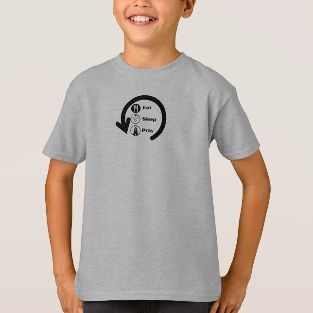 Camiseta comer dormir rezar repetir (Frente)