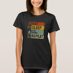 Camiseta Comer Dormir Tocar Bateria Repetir Retro 60s 70s T