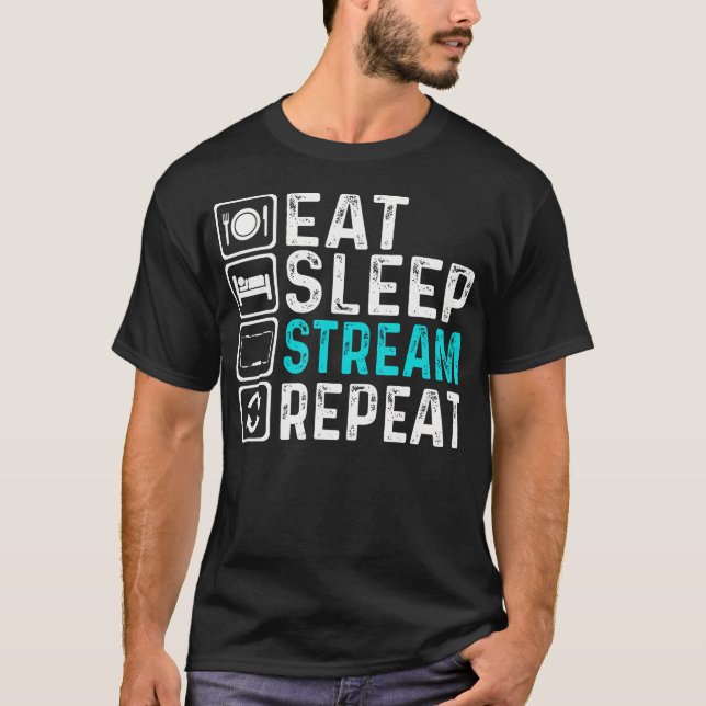 Camiseta Comer Dormir Transmitir Repetir Estilo de Vida Gam (Frente)