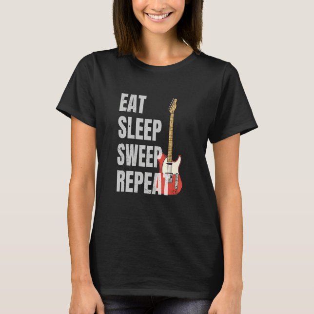 Camiseta Comer Dormir Varrer Repetir Guitarrista Tocador de (Frente)