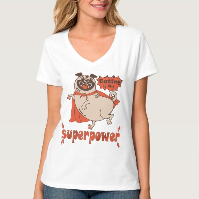 Camiseta Comer é o meu super poder, estilo cômico de manto  (Frente)