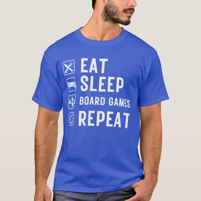 Camiseta comer games de conselho de dormir repetir amigo (Frente)