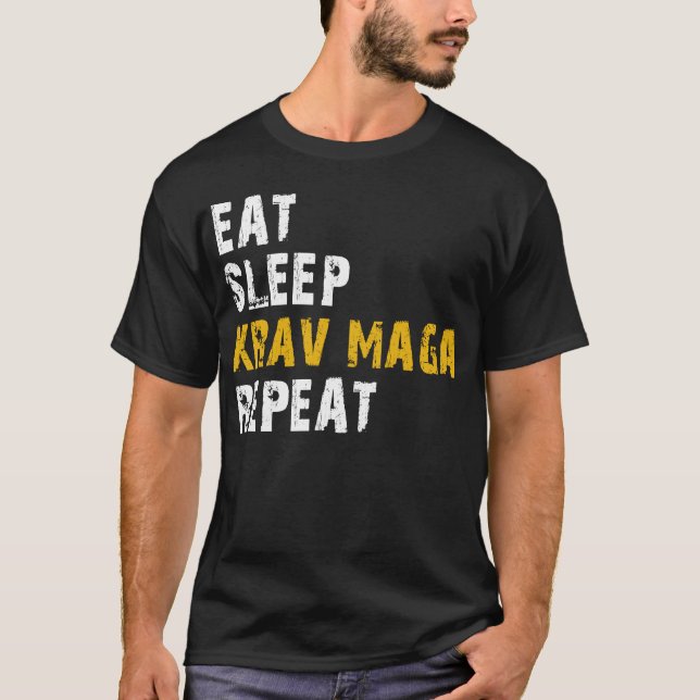 Camiseta comer krav maga repetir (Frente)