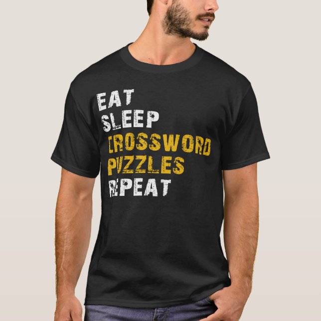 Camiseta comer palavras cruzadas quebra-cabeça repetir (Frente)