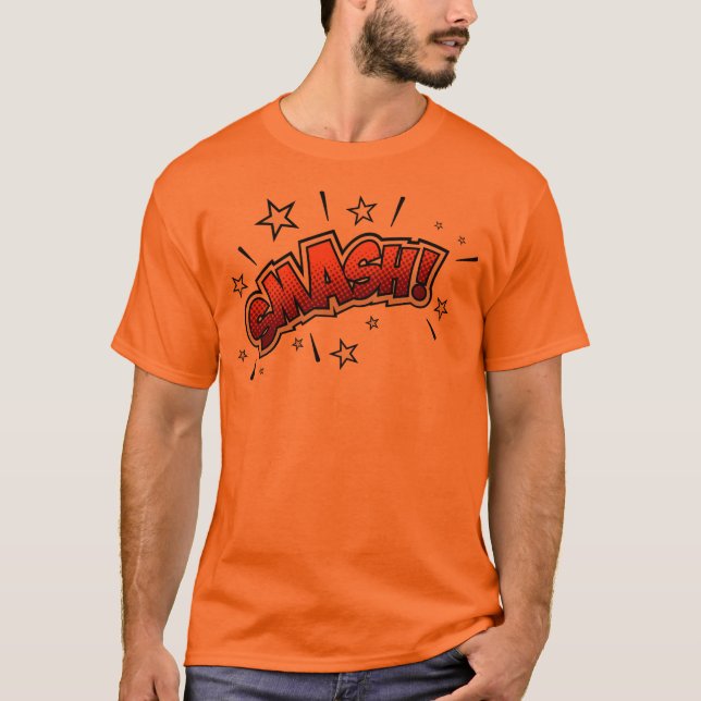 Camiseta Comic Book Art Smash EXclamation Orange (Frente)