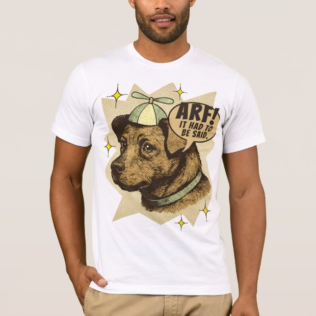 Camiseta Comic book dog puppy propeller hat custom wording (Frente)