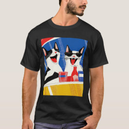 Camiseta Comic Joyful Perfect Cat Duo apreciando as víblias