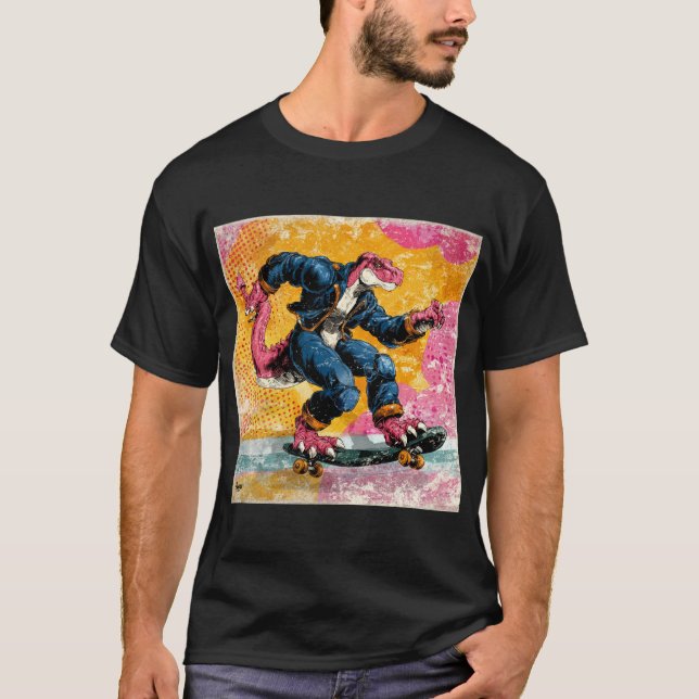 Camiseta Comic Street Dino Skater in Blue Jacket (Frente)