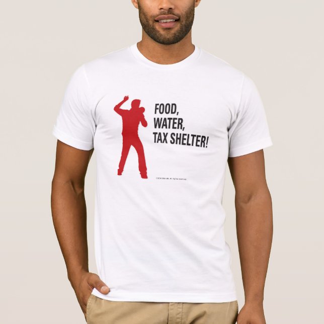 Camiseta Comida, água, abrigo de imposto! (Frente)
