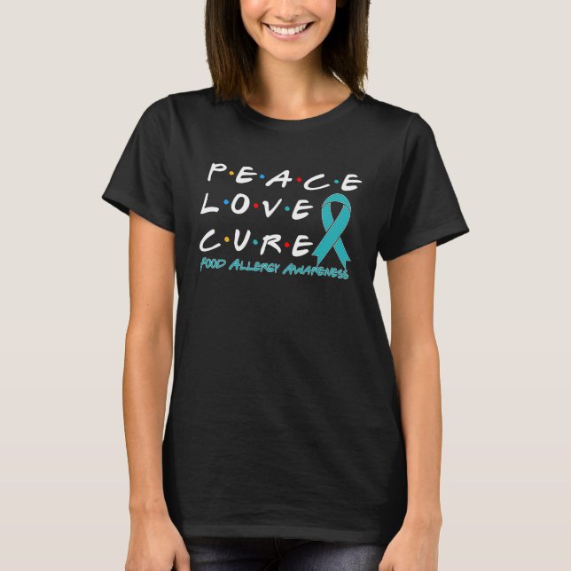 Camiseta Comida Alergia Consciência Paz Cura de Amor (Frente)