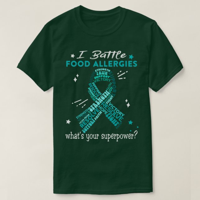 Camiseta Comida Alergia Guerreira, Eu Combato Alergias Comi (Frente do Design)