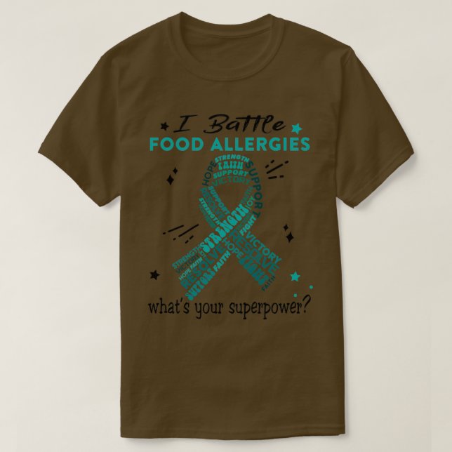 Camiseta Comida Alergia Guerreira, Eu Combato Alergias Comi (Frente do Design)