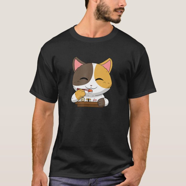 Camiseta Comida Asiática Japonesa Sushi Suhsi Cat Pets Ca (Frente)