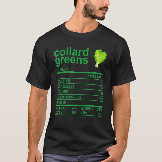 Camiseta Comida de Fato Nutricional Collard Greens Ação de  (Frente)