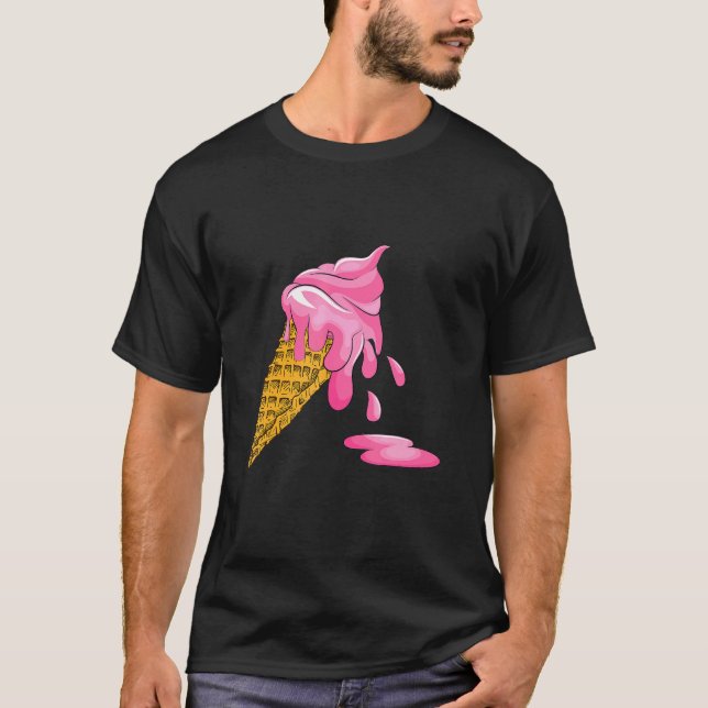 Camiseta Comida de Fornalha Rosa de Morango, Cone (Frente)