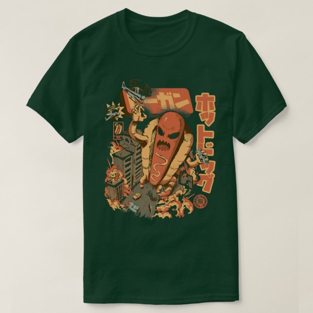 Camiseta Comida de Monstro de Cachorro Quente do excelente  (Frente do Design)
