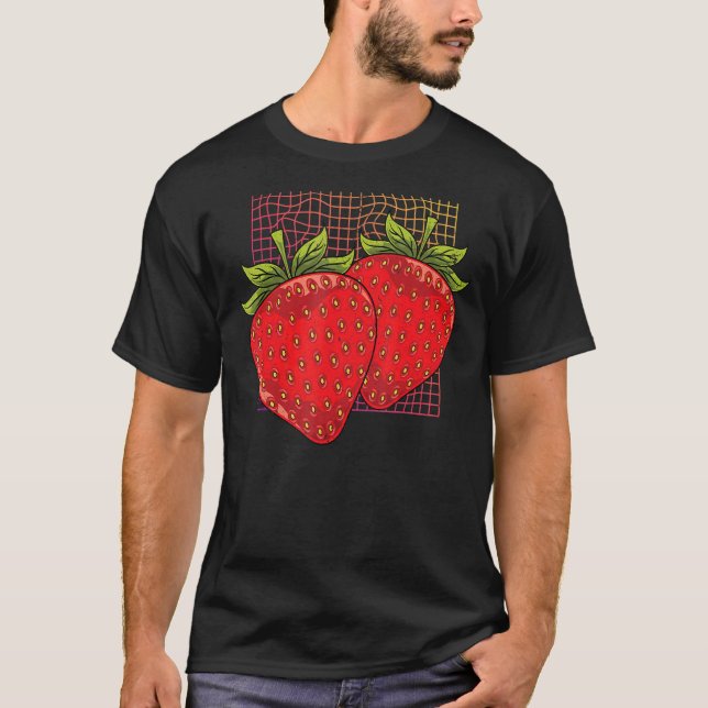 Camiseta Comida de Verão da Red Berry Synthwave Strawberry (Frente)