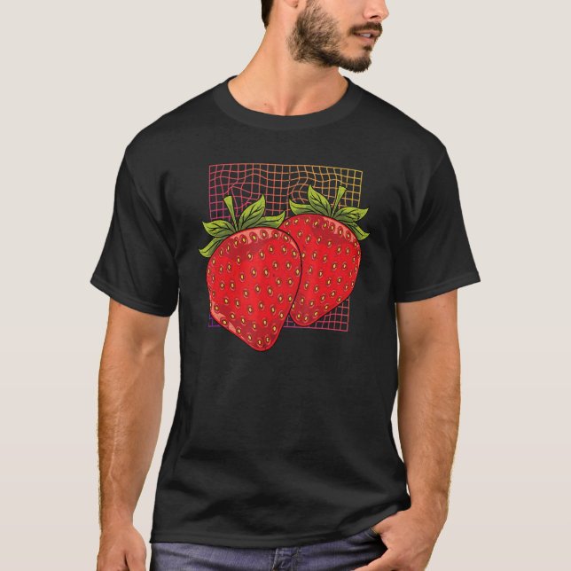 Camiseta Comida de Verão da Red Berry Synthwave Strawberry (Frente)