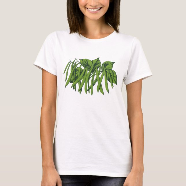 Camiseta Comida de vindima, feijões verdes orgânicos (Frente)