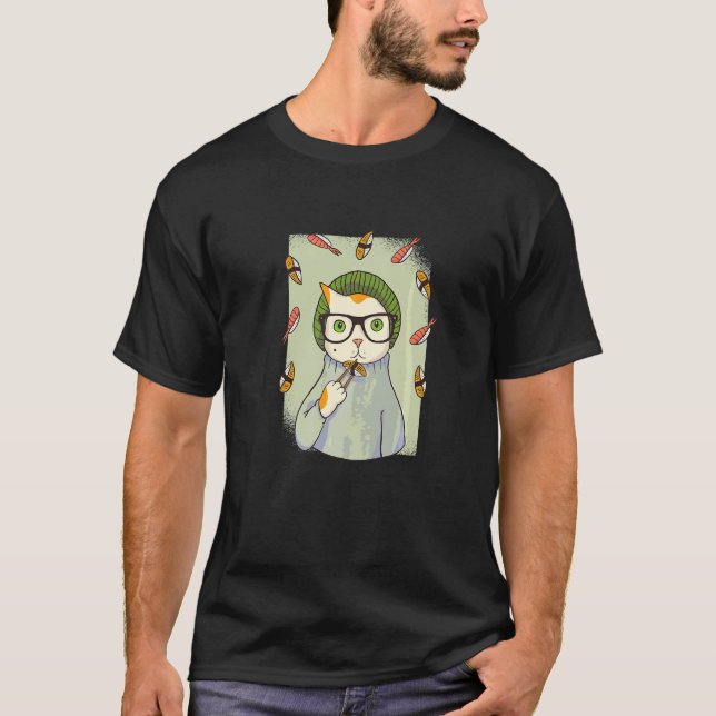 Camiseta Comida Internacional Chinesa Peixe Sushi Gato Hips (Frente)