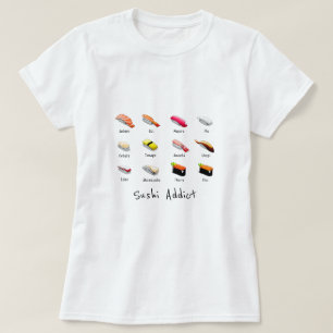 Camiseta comida japonesa bonitinha do viciado em Sushi